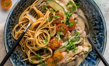 Chicken & Mushroom Pasta with Spelt Spaghetti 